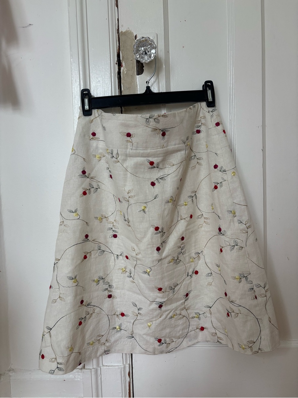 Embroidered Cream A-Line Skirt with Red & Yellow Floral Accents